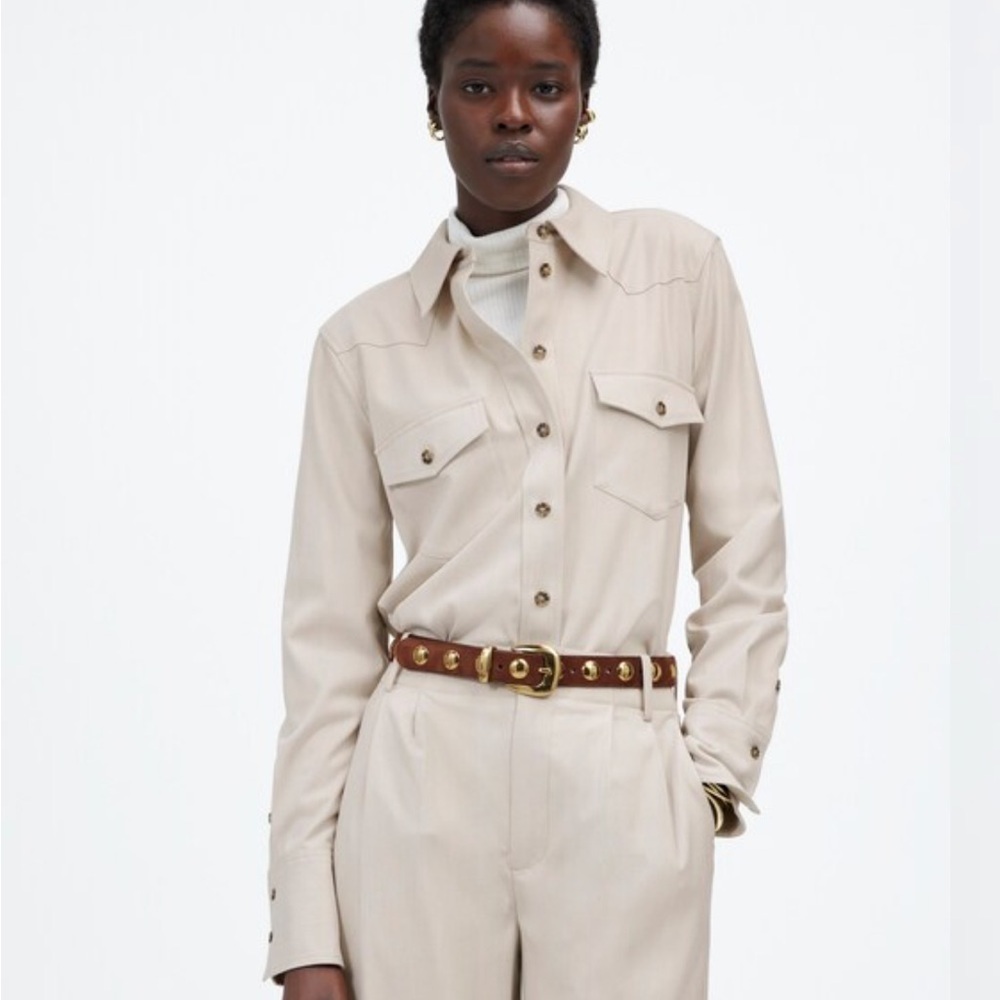 MADEWELL Western Button-Up Shirt in Brushed Twill in Pebble Stone Size 6